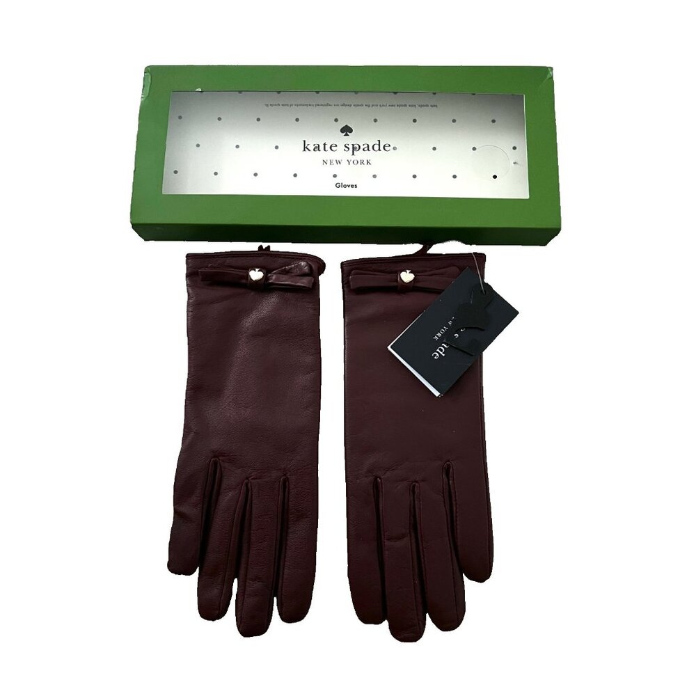 Kate Spade New York Leather Bow Gloves Deep Lipstick ( L )
